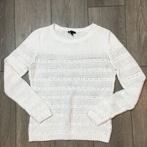 Talbots Women's Petite White Crew Neck Knitted Sweater 100% Cotton Size S Petite